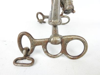 Standing ashtray in wrought iron and copper...