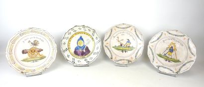 NEVERS: Three earthenware scalloped rim plates...
