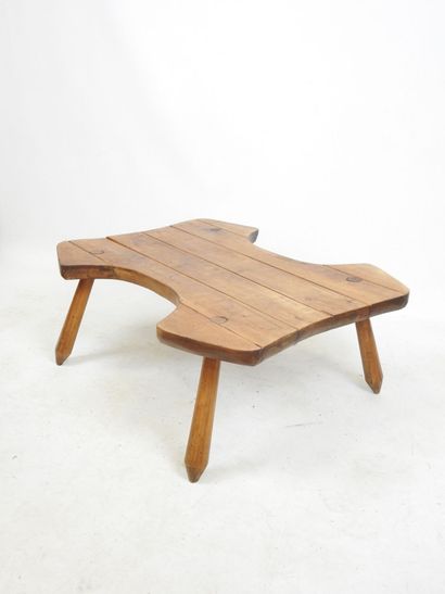 Brutalist LOW TABLE in gouge-worked wood...
