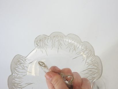 Glass JUG and saucer with engraved reed decoration...