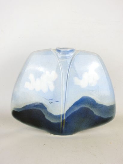 VIREBENT: Blue enameled porcelain vase decorated...