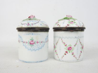 LIMOGES: Two porcelain POTS A ONGUENT, Louis...