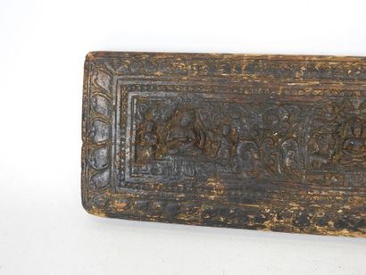 INDIA: Wooden panel with bas-relief carved...