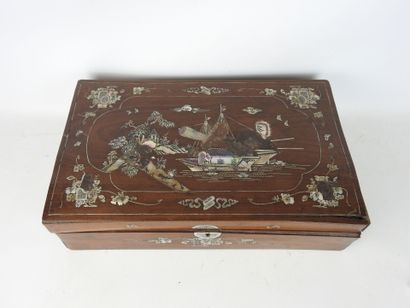 CHINA: Rectangular wooden box with mother-of-pearl...