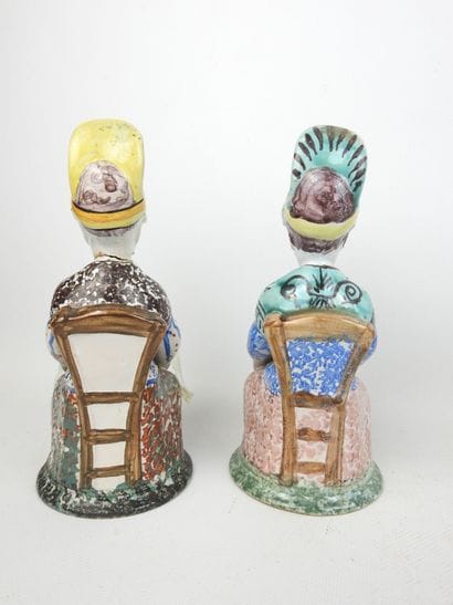NEVERS: Two polychrome earthenware anthropomorphic...