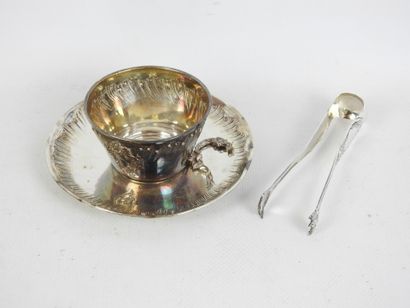Silver TASSE and saucer with rocaille decoration....