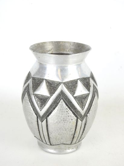 BARTE: Baluster-shaped pewter vase with geometric...