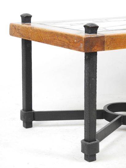 Brutalist LOW TABLE with carved stone and...