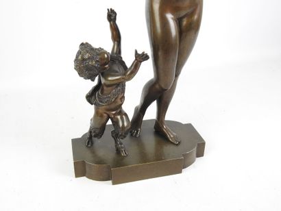 Ménade, cymbal player and faun. Bronze with...