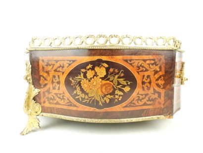 JARDINIERE in inlaid veneer with gilt bronze...