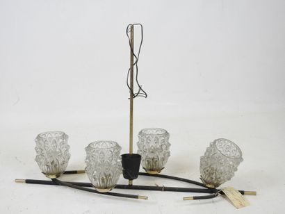 TWO black lacquered and gilded metal SUSPENSIONS...