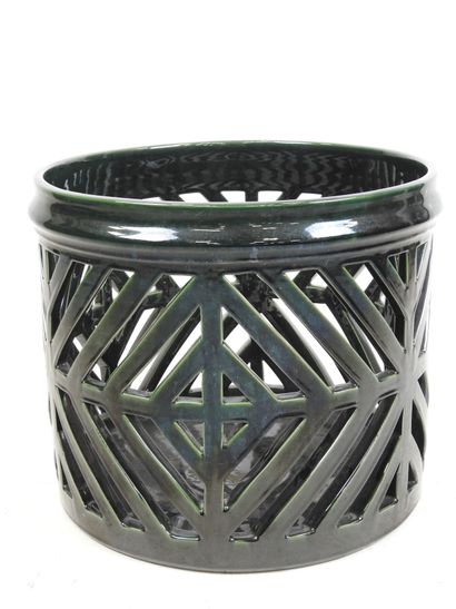 MALICORNE : Important pot cover in green...