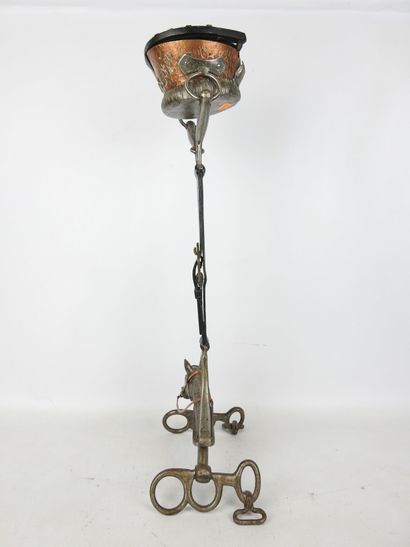 Standing ashtray in wrought iron and copper...