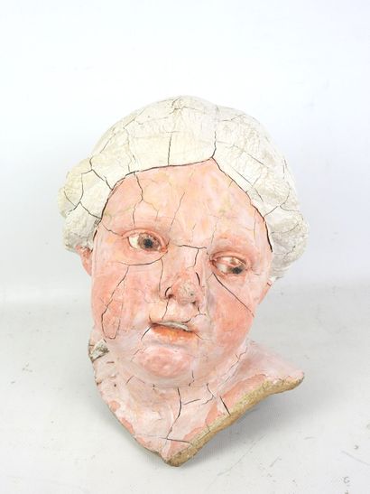 HEDHERY (20th): Enameled clay bust of a young...