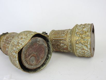 Pair of gilded brass kerosene LAMPS with...