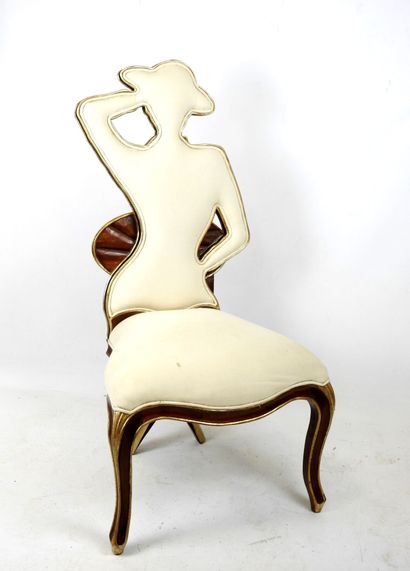 Carved and lacquered wood CHAIR, the backrest...