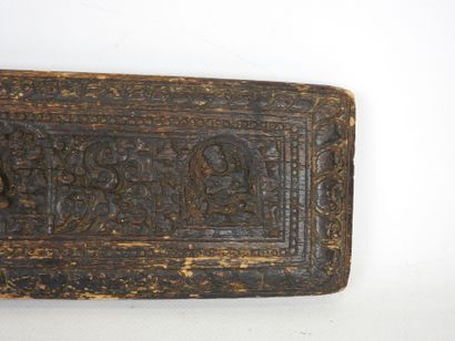 INDIA: Wooden panel with bas-relief carved...