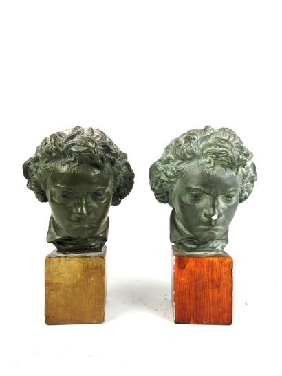 GODESKI (20th): Two busts of Beethoven in...