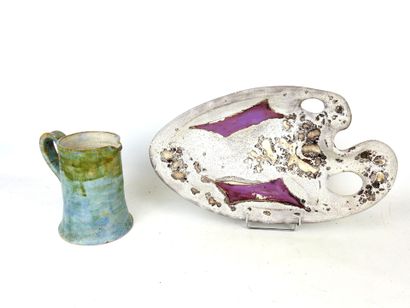 VALLAURIS: Palette-shaped earthenware bowl,...