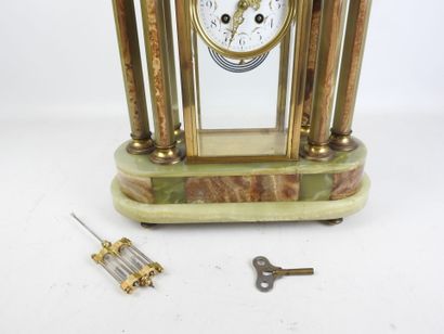 Glass, bronze and onyx cage clock topped...