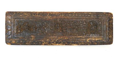 INDIA: Wooden panel with bas-relief carved...
