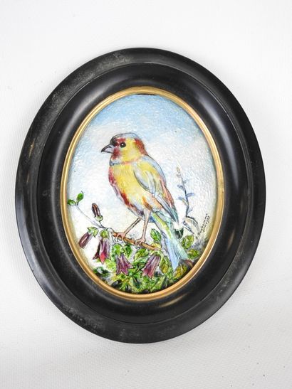 LOT including: - Bird. Limoges enamel medallion...