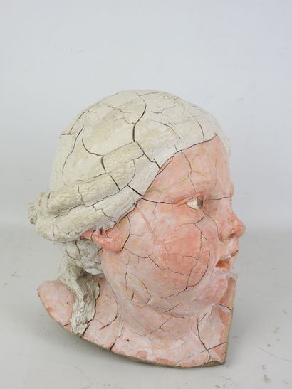 HEDHERY (20th): Enameled clay bust of a young...