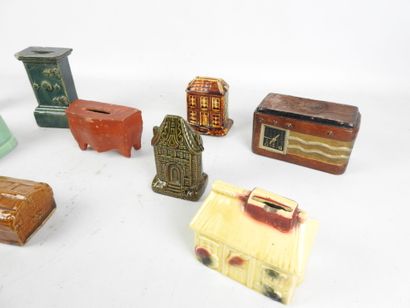 LOT of ten glazed ceramic money boxes in...