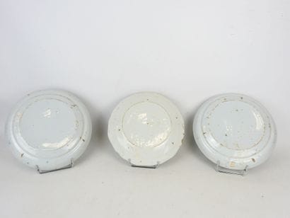 NEVERS: Pair of blue, yellow and green polychrome...
