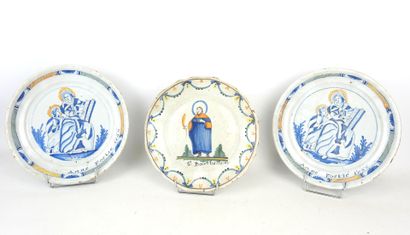NEVERS: Pair of blue, yellow and green polychrome...