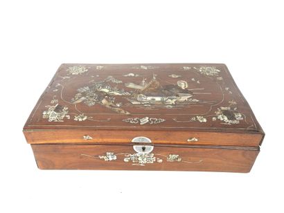 CHINA: Rectangular wooden box with mother-of-pearl...
