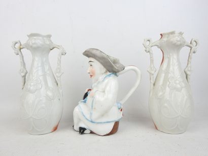NEVERS: Two polychrome earthenware anthropomorphic...