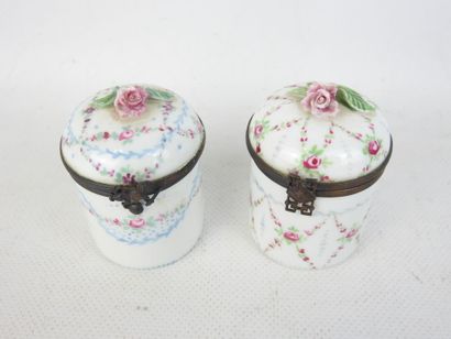 LIMOGES: Two porcelain POTS A ONGUENT, Louis...