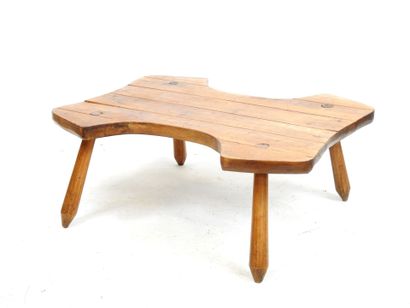Brutalist LOW TABLE in gouge-worked wood...