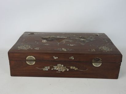 CHINA: Rectangular wooden box with mother-of-pearl...