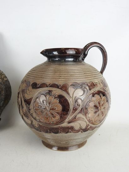 LOT including : - Enameled ceramic jug decorated...