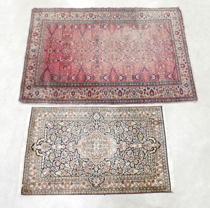 TWO WOOL RUGS, one Iran with floral design...
