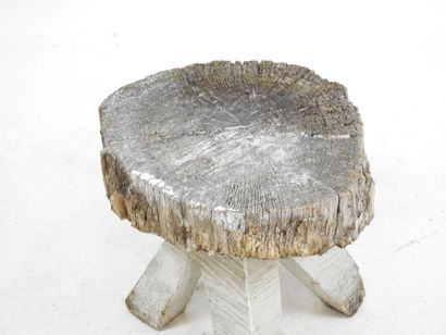 Brutalist wooden TABOURET on tripod base....