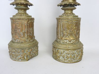 Pair of gilded brass kerosene LAMPS with...