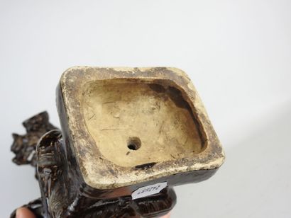 CHINA: Pair of brown glazed ceramic candleholders...