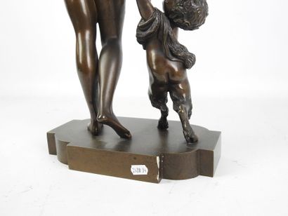 Ménade, cymbal player and faun. Bronze with...
