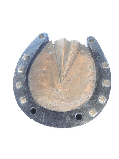 Standing ashtray in wrought iron and copper...