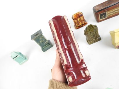 LOT of ten glazed ceramic money boxes in...