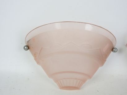 PAIR OF WALLLIGHTS in pressed pink glass...