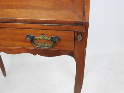 Walnut veneered sloping desk, opening with...