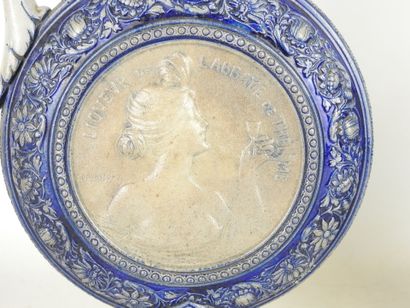 C.BONNEFOND: Pair of blue and gray glazed...