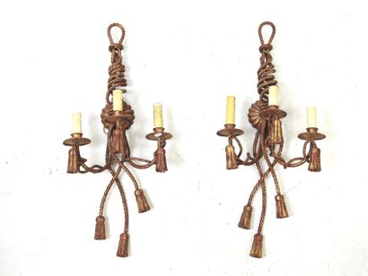 Pair of three-light wall lights in red and...