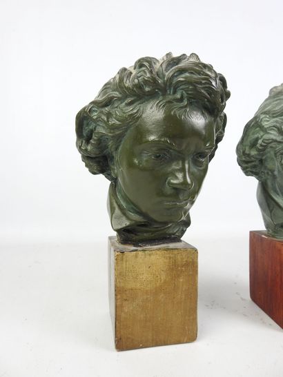 GODESKI (20th): Two busts of Beethoven in...