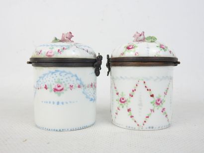 LIMOGES: Two porcelain POTS A ONGUENT, Louis...