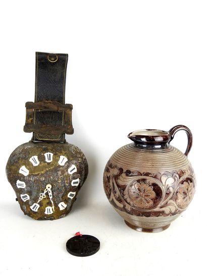 LOT including : - Enameled ceramic jug decorated...